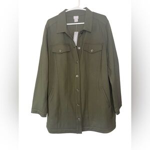 Chico’s Olive Utility Jacket Size 3 US 16 NWT Stretch Button Up